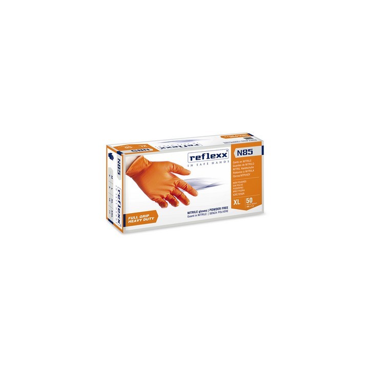 50 PZ GUANTI IN NITRILE FULL GRIP N85 Taglia XL - Arancio