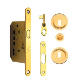 KIT MANIGLIE TONDO PORTA SCORR C/CHIAVE ORO
