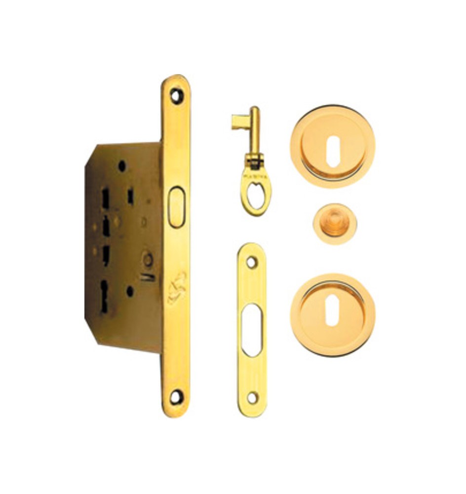 KIT MANIGLIE TONDO PORTA SCORR C/CHIAVE ORO