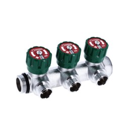 COLLETTORE 90° FASATO CON VITONI E DISCHETTO 1/2 3/4" 2 vie 1/2