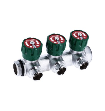 COLLETTORE 90° FASATO CON VITONI E DISCHETTO 1/2 1" 3 vie 1/2