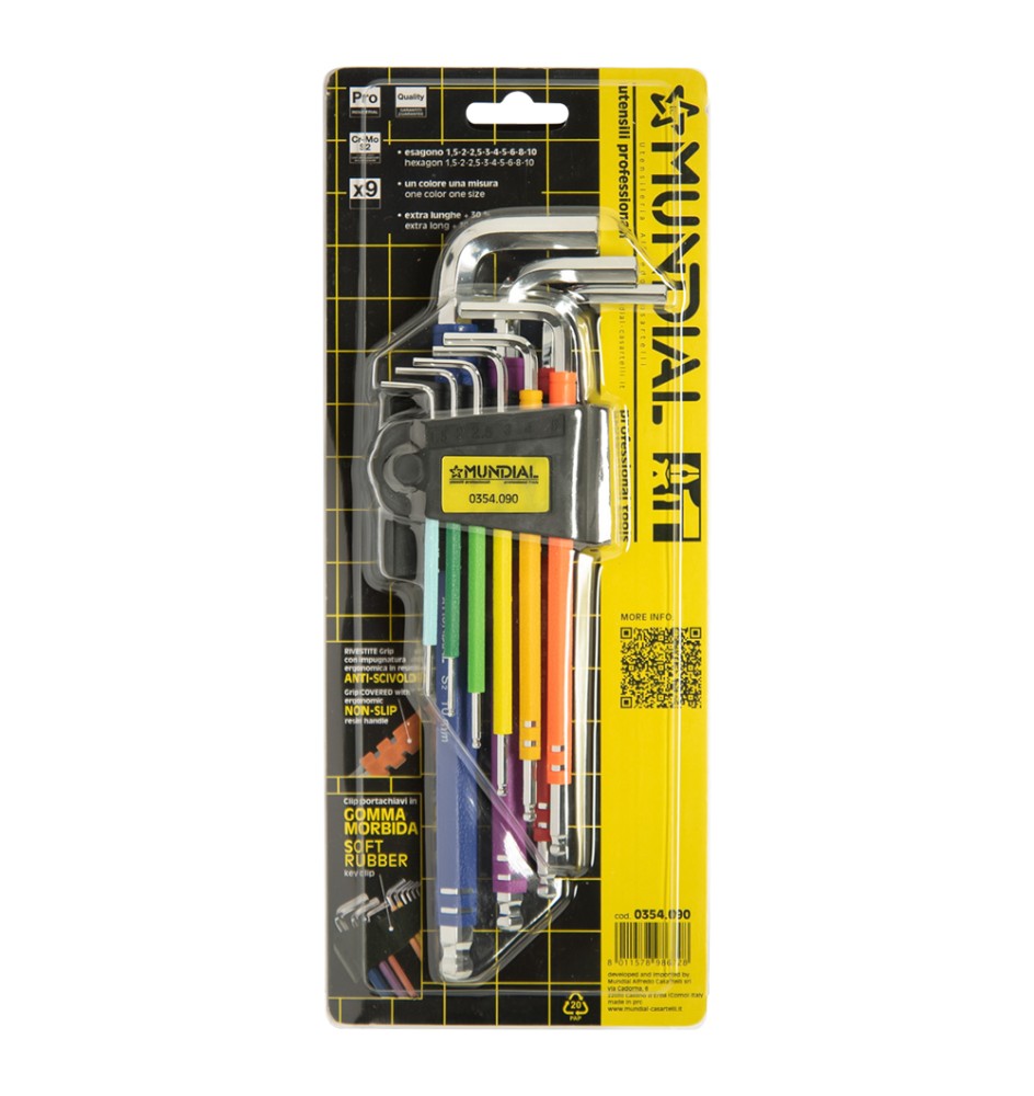 CHIAVI ESAGONALI PLASTIFICATE EXTRA LUNGHE IN SERIE (1,5-10) 9 pezzi