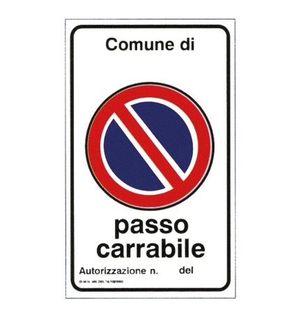 CARTELLO 'PASSO CARRABILE' cm 60 x 40