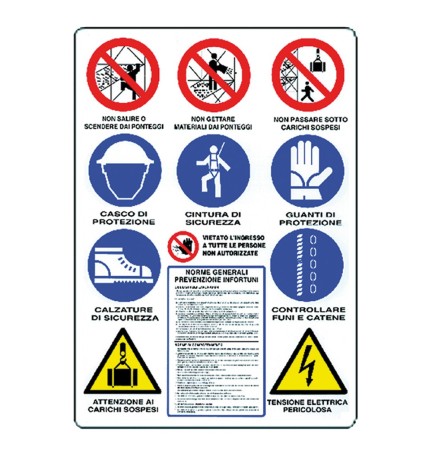 CARTELLO 11 SIMBOLI PER CANTIERE cm 80 x 60