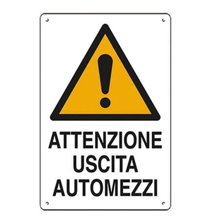 CARTELLO 'ATTENZIONE USCITA AUTOMEZZI' cm 40 x 60