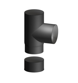 RACCORDO IN ACCIAIO AL CARBONIO SMALTATO T FF CON TAPPO P/STUFE LEGNA Diam. 140