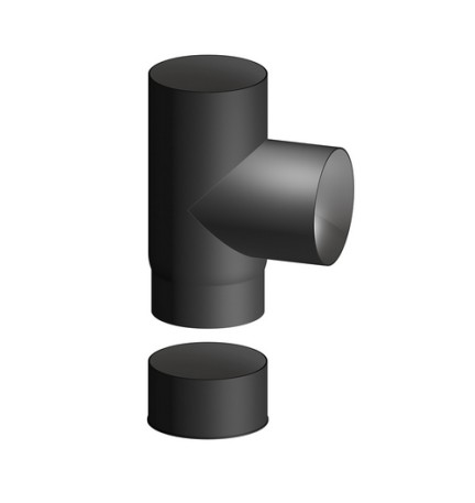 RACCORDO IN ACCIAIO AL CARBONIO SMALTATO T FF CON TAPPO P/STUFE LEGNA Diam. 140