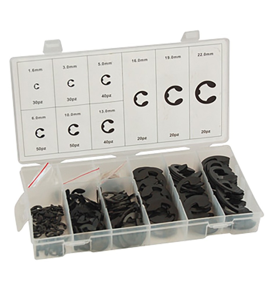 ASSORTIMENTO ANELLI D'ARRESTO ELASTICI totale 300 pz