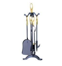 C SET ATTREZZI CAMINO C/STAND 5 PZ ORO