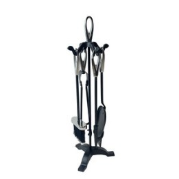 C SET ATTREZZI CAMINO C/STAND 5 PZ ARGENTO