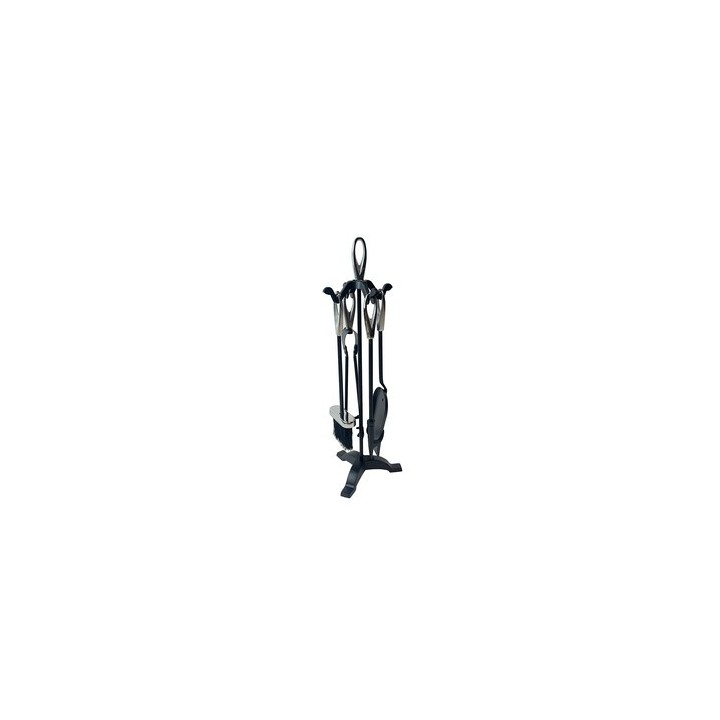 C SET ATTREZZI CAMINO C/STAND 5 PZ ARGENTO