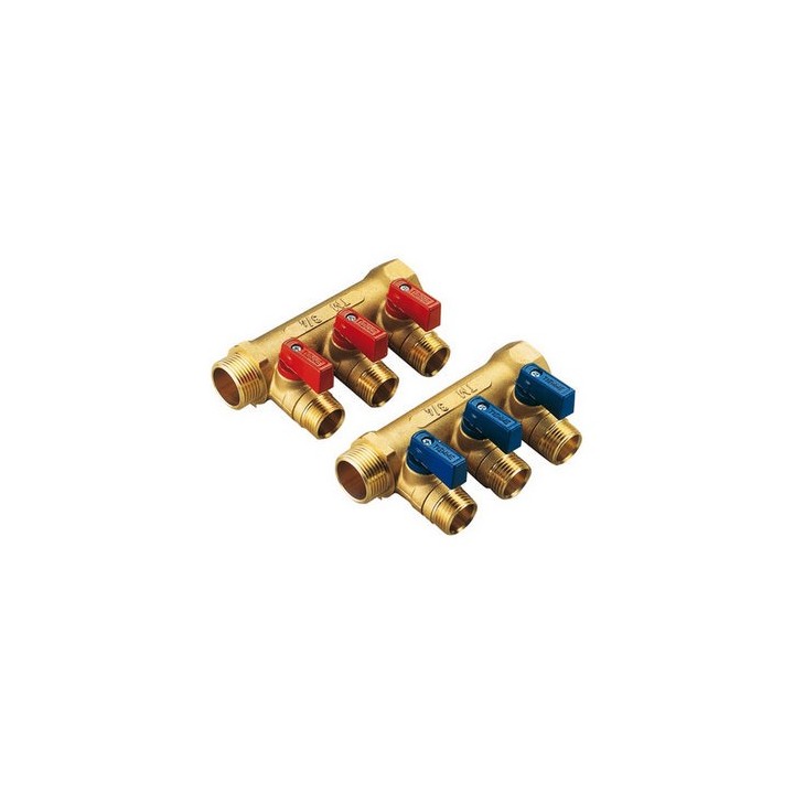 COLLETTORE NINO GIALLO CON VALVOLA A SFERA 3/4 X 16 4 VIE 3/4 x 1/2 x 16