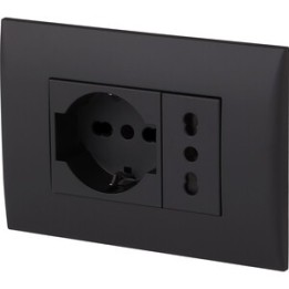 PLACCA C/SUPP PRESA BIPAS+PRESA BIPAS SCHUKO NERO