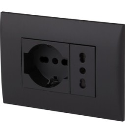 PLACCA C/SUPP PRESA BIPAS+PRESA BIPAS SCHUKO NERO