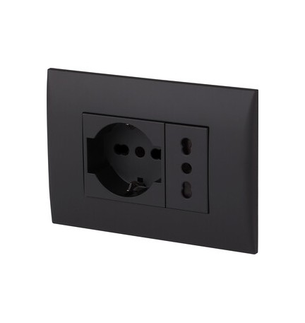 PLACCA C/SUPP PRESA BIPAS+PRESA BIPAS SCHUKO NERO
