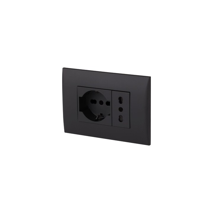 PLACCA C/SUPP PRESA BIPAS+PRESA BIPAS SCHUKO NERO