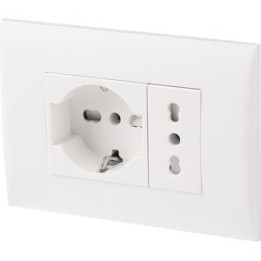 PLACCA C/SUPP PRESA BIPAS+PRESA BIPAS SCHUKO BCO