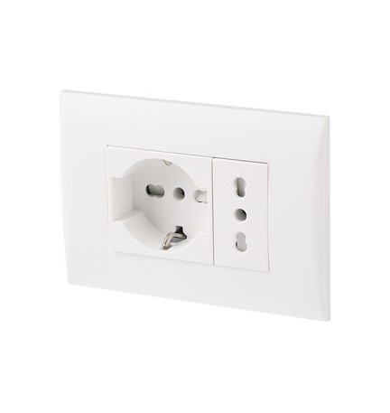 PLACCA C/SUPP PRESA BIPAS+PRESA BIPAS SCHUKO BCO