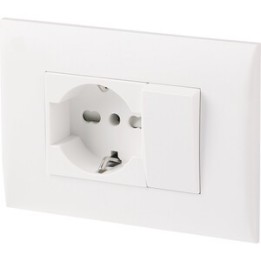 PLACCA C/SUPP PULSANTE+PRESA BIPAS SCHUKO BCO