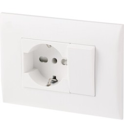 PLACCA C/SUPP PULSANTE+PRESA BIPAS SCHUKO BCO