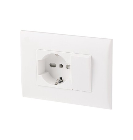 PLACCA C/SUPP PULSANTE+PRESA BIPAS SCHUKO BCO