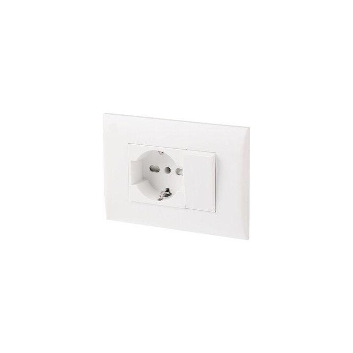 PLACCA C/SUPP PULSANTE+PRESA BIPAS SCHUKO BCO