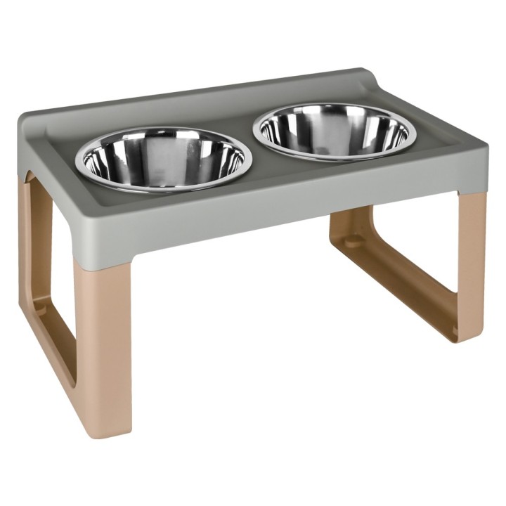 ALZACIOTOLA PER CANE/GATTO 'LIFTER' cm. 41 x 26 x h. 20 - ciotole Ø 2 x 11 - mocaccino