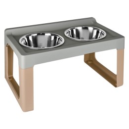 ALZACIOTOLA PER CANE/GATTO 'LIFTER' cm. 57 x 35 x h. 30 - ciotole Ø 2 x 21 - mocaccino