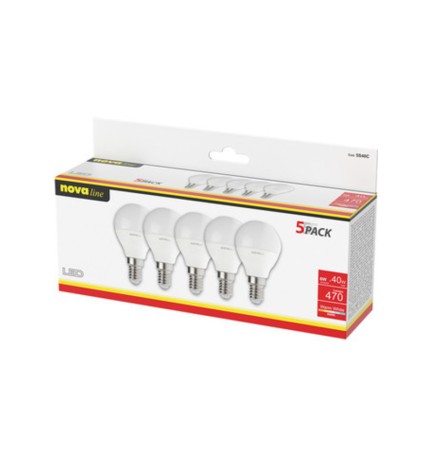 NOVA LAMPADA LED SFERETTA E14 6W 3000K PZ.5