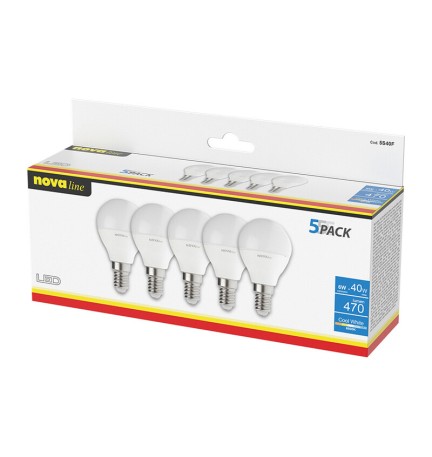NOVA LAMPADA LED SFERETTA E14 4,9W 6500K PZ.5