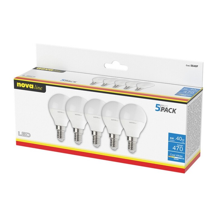 NOVA LAMPADA LED SFERETTA E14 4,9W 6500K PZ.5