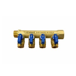 COLLETTORE NINO 4 VIE CON VALVOLE A SFERA 3/4 x 1/2 4 vie Blu