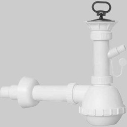 SIFONE PER LAVELLO A FIASCA A 1 VIA CON PILETTA E ATTACCO LAVATRICE 1"1/2 x Ø32/40 mm