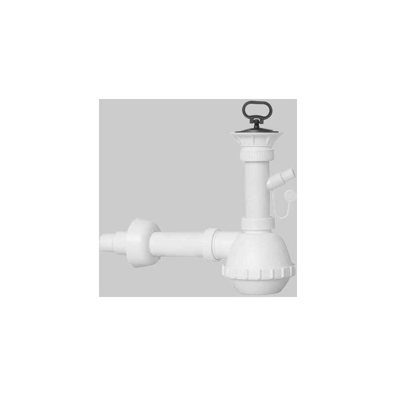 SIFONE PER LAVELLO A FIASCA A 1 VIA CON PILETTA E ATTACCO LAVATRICE 1"1/2 x Ø32/40 mm