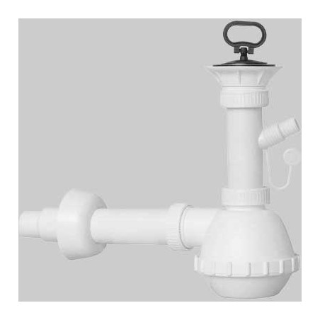 SIFONE PER LAVELLO A FIASCA A 1 VIA CON PILETTA E ATTACCO LAVATRICE 1"1/2 x Ø32/40 mm