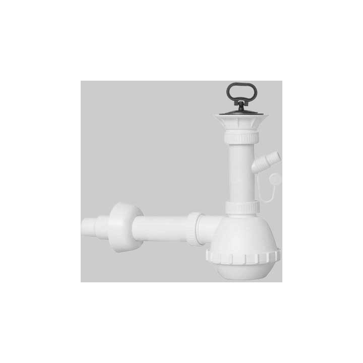 SIFONE PER LAVELLO A FIASCA A 1 VIA CON PILETTA E ATTACCO LAVATRICE 1"1/2 x Ø32/40 mm