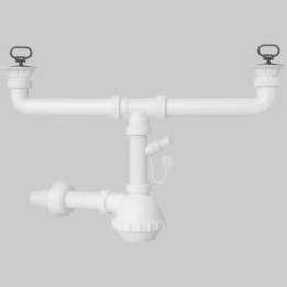 SIFONE PER LAVELLO A FIASCA A 2 VIE CON PILETTE E ATTACCO LAVASTOVIGLIE 1"1/2 x Ø32/40 mm