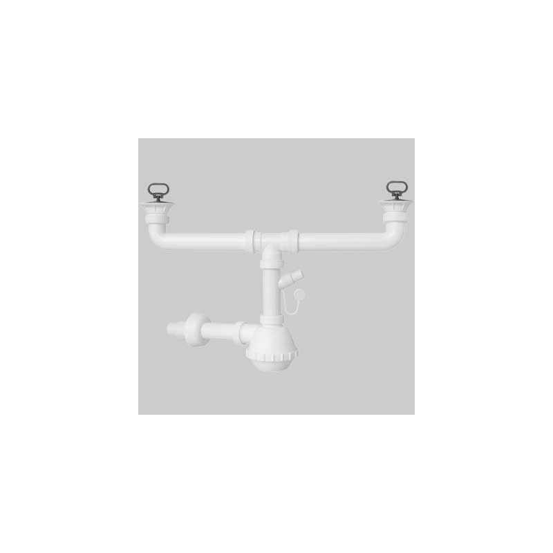 SIFONE PER LAVELLO A FIASCA A 2 VIE CON PILETTE E ATTACCO LAVASTOVIGLIE 1"1/2 x Ø32/40 mm