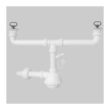 SIFONE PER LAVELLO A FIASCA A 2 VIE CON PILETTE E ATTACCO LAVASTOVIGLIE 1"1/2 x Ø32/40 mm