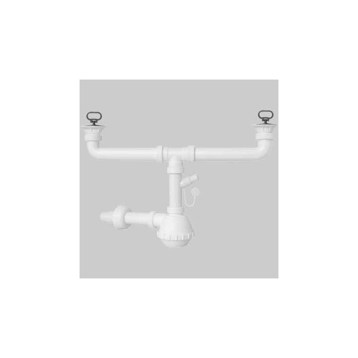 SIFONE PER LAVELLO A FIASCA A 2 VIE CON PILETTE E ATTACCO LAVASTOVIGLIE 1"1/2 x Ø32/40 mm