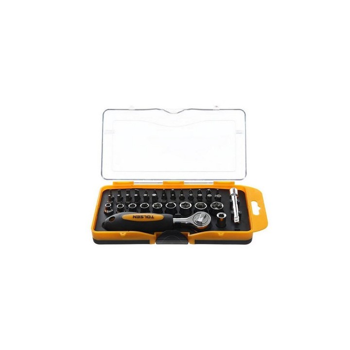 SET 30PZ CRICCHETTO DA 1/4" CON BUSSOLE E INSERTI MISTI -