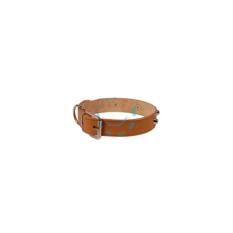 COLLARE PER CANI CUOIO EXTRA NATURALE FINTA CUCITURA CON BORCHIE - cm.56x3 cuoio naturale
