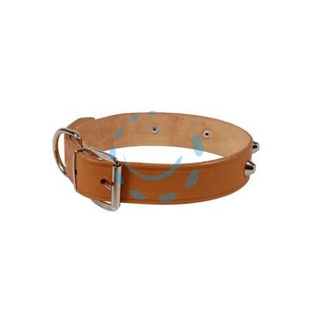 COLLARE PER CANI CUOIO EXTRA NATURALE FINTA CUCITURA CON BORCHIE - cm.61x3,5 cuoio naturale