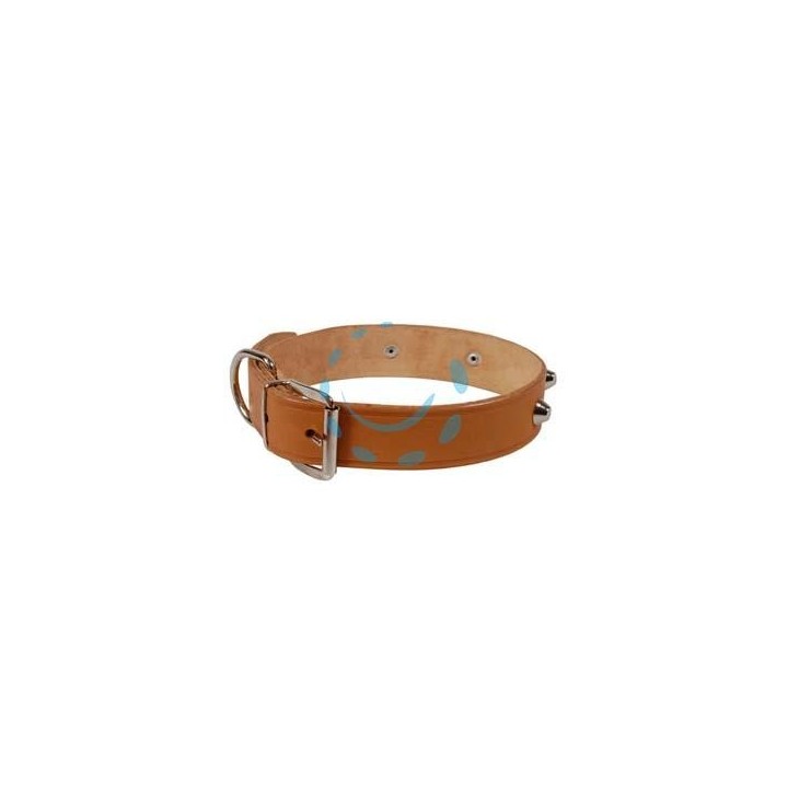 COLLARE PER CANI CUOIO EXTRA NATURALE FINTA CUCITURA CON BORCHIE - cm.65x4 cuoio naturale