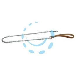GUINZAGLIO PER CANI PESANTE CUOIO NATURALE CON CATENA CROMATA - lunghezza catena cm.80 spessore mm.2