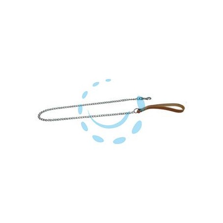 GUINZAGLIO PER CANI PESANTE CUOIO NATURALE CON CATENA CROMATA - lunghezza catena cm.80 spessore mm.2