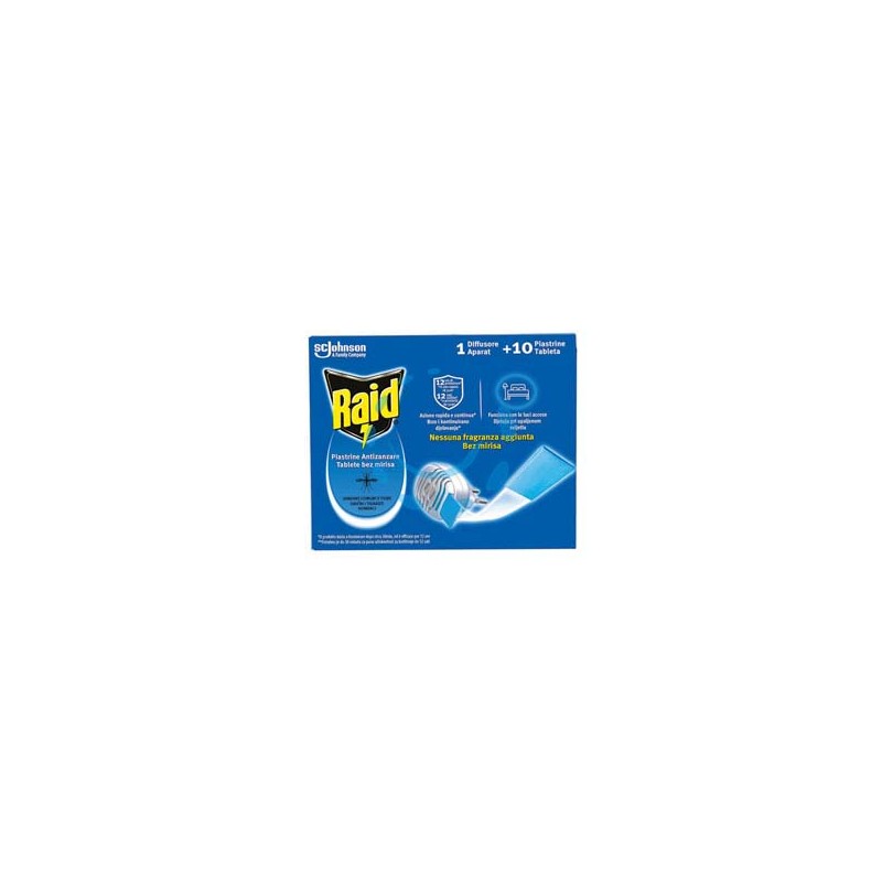 ELETTROEMANATORE RAID ANTIZANZARE FORNELLETTO + 10 PIASTRINE - 1 diffusore + 10 piastrine
