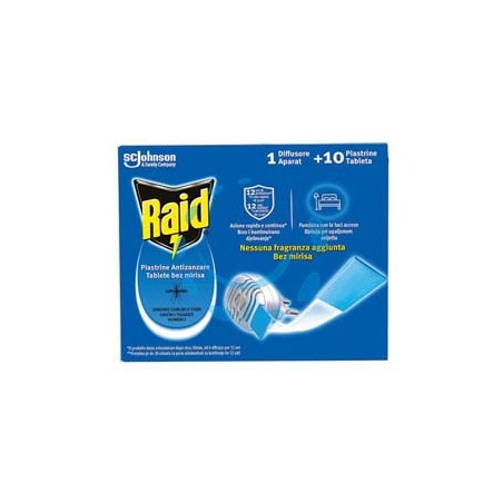 ELETTROEMANATORE RAID ANTIZANZARE FORNELLETTO + 10 PIASTRINE - 1 diffusore + 10 piastrine
