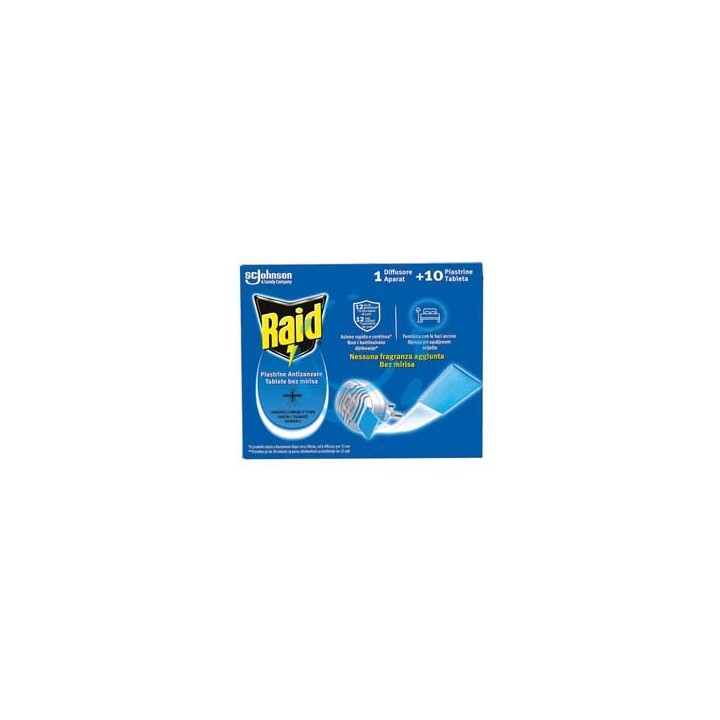 ELETTROEMANATORE RAID ANTIZANZARE FORNELLETTO + 10 PIASTRINE - 1 diffusore + 10 piastrine