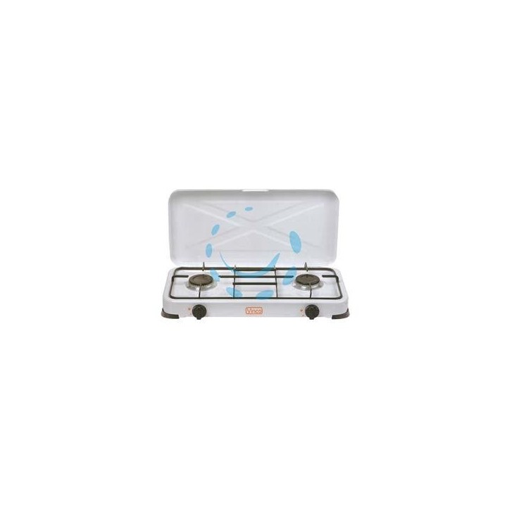 FORNELLO A GAS GPL A 2 FUOCHI CON COPERCHIO - cm.57x33x10h.